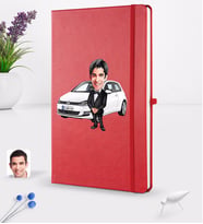 BK Gift Kişiye Özel Plakalı Erkek Volkswagen Golf Karikatürlü Kırmızı Termo Deri Defter 16x24cm Model 1
