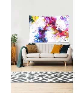Sulu Boya Renkli Desen Leke Tutmaz Kadife Doku Kumaş Duvar Örtüsü Duvar Halısı Tapestry (Beyaz)