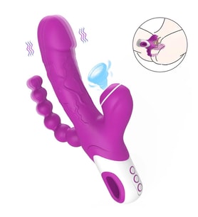 EROS Şarjlı  Boncuklu Emiş Güçlü 3 in 1 G Spot Üçlü Dildo Vibratör