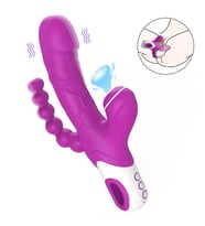 EROS Şarjlı  Boncuklu Emiş Güçlü 3 in 1 G Spot Üçlü Dildo Vibratör