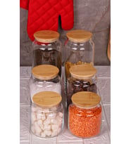 Zone - 6'lı Cam Saklama Kabı 600ml-800ml-1300ml Vakumlu Bambu Kapaklı