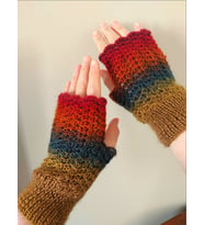 El Yapımı Zarif Kadın Eldiveni , Çok Renkli Parmaksız Eldivenler, Örgü Parmaksız Kadın Eldivenleri , Kemzey Handmade Giyim Aksesuar