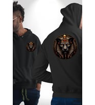 Menhit Savaş, Koruma ve Avcılık Tanrıçası Siyah Kapüşonlu Sweatshirt Kadın Erkek Ön Minimal Sırt Baskılı