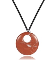 Sertifikalı Deri İpli Doğal Kırmızı Jasper Taşı Kolye (Çok Renkli)