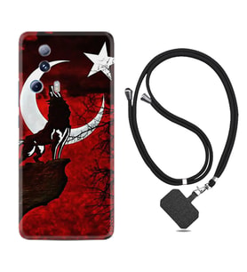 Xiaomi Mi 13 Lite Kılıf Resimli Boyun Askılı İpli Desenli Silikon Wolf and Moon 2 1381