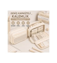 Çok Bölmeli Geniş Kapasiteli Basic Kalemlik Kalem Kutu -Bej