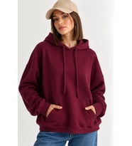Taş İşlemeli Kanat Detaylı Kapüşonlu Rahat Kesim Kanguru Cepli Kadın Sweatshirt - Mürdüm