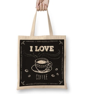 I Love Coffe Siyah Zemin Bez Çanta Uzun Saplı