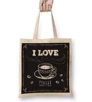 I Love Coffe Siyah Zemin Bez Çanta Uzun Saplı