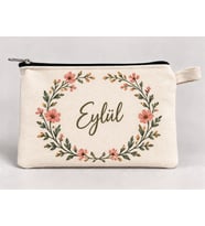 Kişiye Özel Çiçek Çelengi Baskılı Fermuarlı Kalemlik 20x10 cm Kalem Kutusu Model 01292