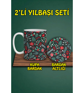 Yılbaşı Temalı Kupa ve Bardak Altlığı Seti