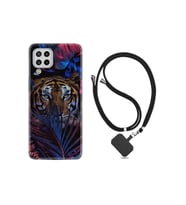 Samsung Galaxy M22 Kılıf Desenli Silikon Boyun Askılı Flowers Tiger 1319