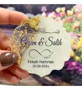 Epoksi Magnet Hediyelik - ETİKET DEĞİLDİR!! - Besmele Sonsuzluk Tasarım - Düğün, Nikah, Söz, Kına, Nişan Hatırası (Gold)