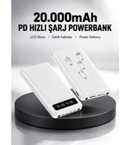 LED Işıklı 20.000mAh Powerbank LCD Gösterge Dahili Çoklu Kablo Yeni Nesil