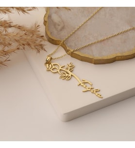 925 Ayar Gümüş Haziran Doğum Çiçeği Kolye (Gold)