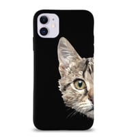 Apple iPhone 11 Uyumlu Lansman Kılıf Catface Tasarımlı Altı Kapalı İçi Kadife Kaplı Silikon Kapak (Şeffaf)