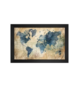 Harita Temalı Kanvas Tablo 80 x 110 cm Siyah Çerçeve