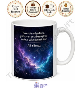 Galaksi Temalı Baskılı Kupa Bardak Uzay Desenli Hediye Porselen Mug
