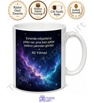 Galaksi Temalı Baskılı Kupa Bardak Uzay Desenli Hediye Porselen Mug
