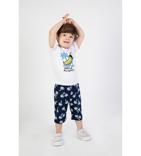 Erkek Bebek Kaprili Kısa Kollu Smile Desen Baskılı Yazlık Basic Alt-Üst Takım 6-24 ay (Beyaz)