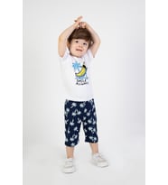 Erkek Bebek Kaprili Kısa Kollu Smile Desen Baskılı Yazlık Basic Alt-Üst Takım 6-24 ay (Beyaz)