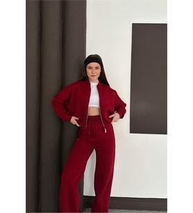 Neşeli butik kadın fermuarlı 3 iplik eşofman takımı NBESF01