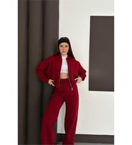 Neşeli butik kadın fermuarlı 3 iplik eşofman takımı NBESF01
