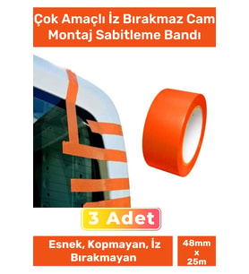 Özel Üretim Çok Amaçlı Araba Kopmayan İz Bırakmaz PVC 25 Metre Cam Montaj Sabitleme Bandı - 3 Adet