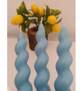 qosrix 3'lü Açık Mavi Italyan Burgulu Şamdan Soya Mumu Doğal Kokulu Uzun Çubuk Konik Burgu Spiral Mum Dekoratif