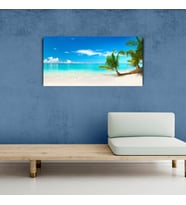 Turkuaz Deniz , Beyaz Kumlar ve Palmiyeler Kanvas Tablo 60 x 120