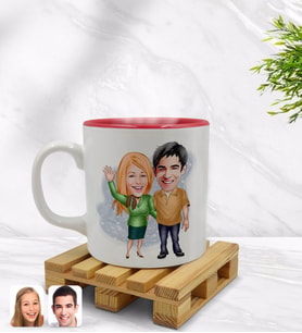 BK Gift Kişiye Özel Sevgililer Karikatürlü İçi Kırmızı Renkli Kupa Bardak Model 110