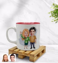 BK Gift Kişiye Özel Sevgililer Karikatürlü İçi Kırmızı Renkli Kupa Bardak Model 110