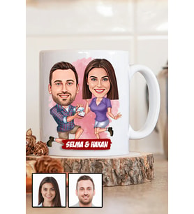 Eşe Yıldönümü Hediyesi Karikatürlü Beyaz Kupa Bardak