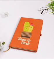 BK Gift Kişiye Özel Kaktüs Tasarımlı Turuncu Termo Deri Defter Model 13