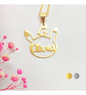 Kişiye Özel 925 Ayar Gümüş Pikachu İsim Kolye (Gold)