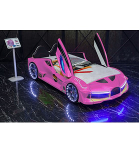 Kaju Carbed Arabalı Yatak Çocuk Karyolası Kumandalı Işık Ve Ses sistemli Moon Aero Full Pembe