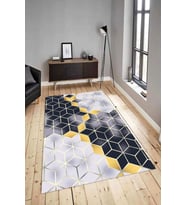 Dijital Baskılı Yıkanabilir Kaymaz Modern Renkli Salon Halısı Mutfak Halısı Yolluk ND-HY-1073 (Siyah)