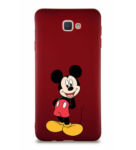 Samsung Galaxy J7 Prime 2 Soft Premier Kapak Mickey Mouse-B Tasarımlı Silikon Kılıf - Mürdüm (Şeffaf)