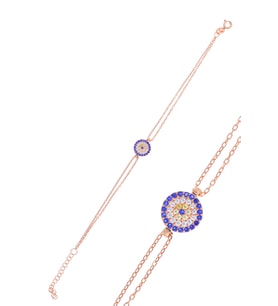 Nazar Boncuğu Tasarım Safir Zirkon Taşlı Roslu Kadın Bileklik (S) 201025040