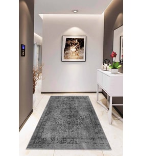 Gri Vintage Kaymaz Tabanlı Makinede Yıkanabilir Halı RV277 - 100 x 160 cm