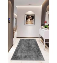 Gri Vintage Kaymaz Tabanlı Makinede Yıkanabilir Halı RV277 - 100 x 160 cm