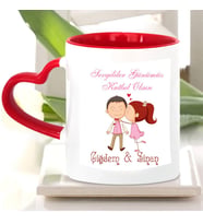 Sevgililer Günü Yazılı Kişiye Özel Baskılı Kalp Kulplu Hediyelik Kupa Bardak-