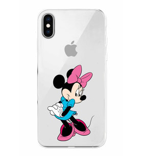 Apple iPhone X Uyumlu Kamera Korumalı Tıpalı Kapak Minnie Mouse TasarımlıŞeffaf Kılıf