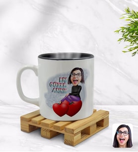 BK Gift Kişiye Özel En Güzel Anne Karikatürlü İçi Siyah Renkli Kupa Bardak Model 1