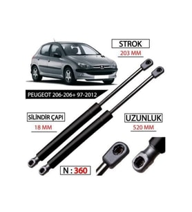 Peugeot 206 Hatchback  Uyumlu  Bagaj Amortisörü Takimi Yan Sanayi 8731e6