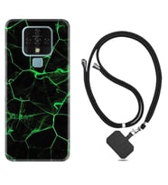 Tecno Camon 16 18P Pova Kılıf Boyun Askılı Silikon Yeşil Şerit Mermer 1320