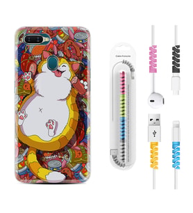 Oppo A5S A15 A16 A54 A55 A73 A74 Kılıf Kablo Koruma Spiral Silikon Tombul Kedi 1739