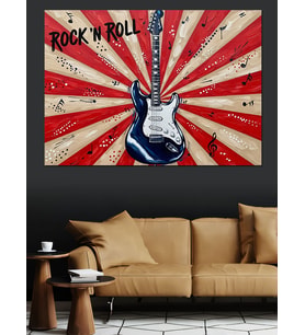 Amerikan Bayraklı Rock Gitar Dekoratif Kanvas - Mdf Ahşap Tablo