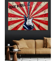 Amerikan Bayraklı Rock Gitar Dekoratif Kanvas - Mdf Ahşap Tablo