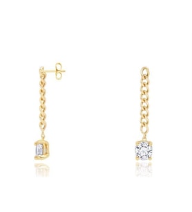 Diamond Line-Gülaylar Sarı Altın 14 Ayar Sallantılı Zincirli Küpe